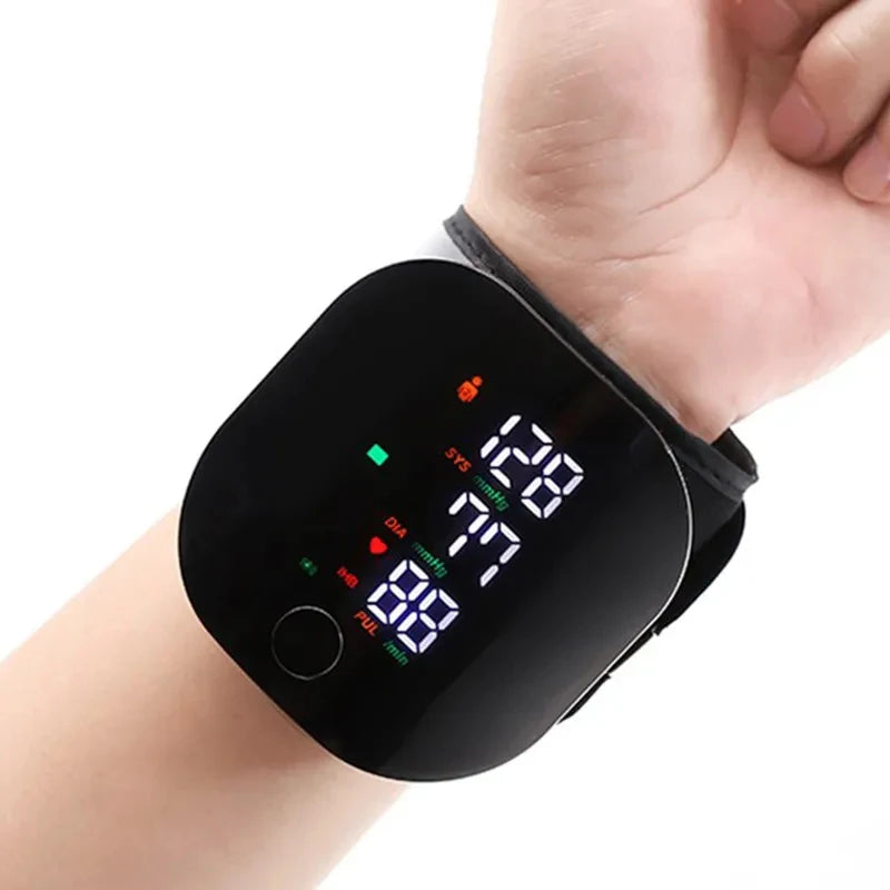 Wrist Type Blood Pressure Monitor LED Display Fast Measurement Digital Tensiometer BP Tonometer Heart Rate USB Rechargeable