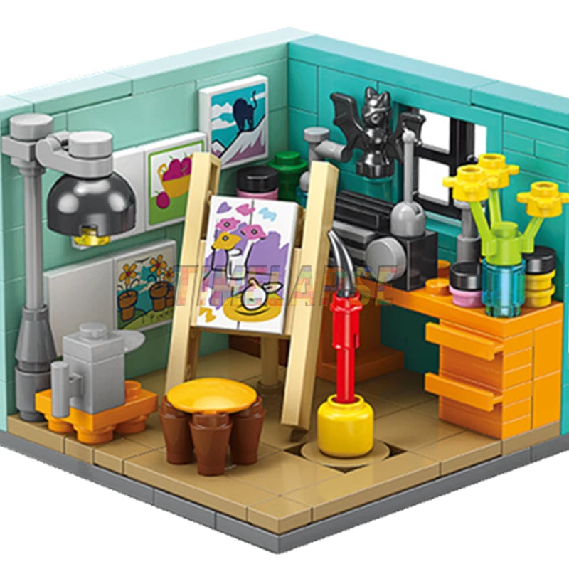 DIY Architecture Store Street View Food House Building Blocks Kit Girls Bricks Classic Movie Model Toys