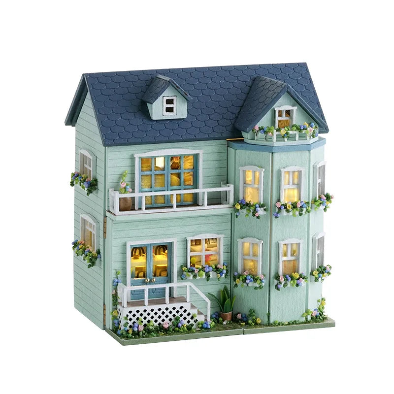 Diy Mini Wooden Dollhouse With Furniture Light Doll House Casa Assembly Model Pink Princess Villa Architecture Kit Toys Birthday