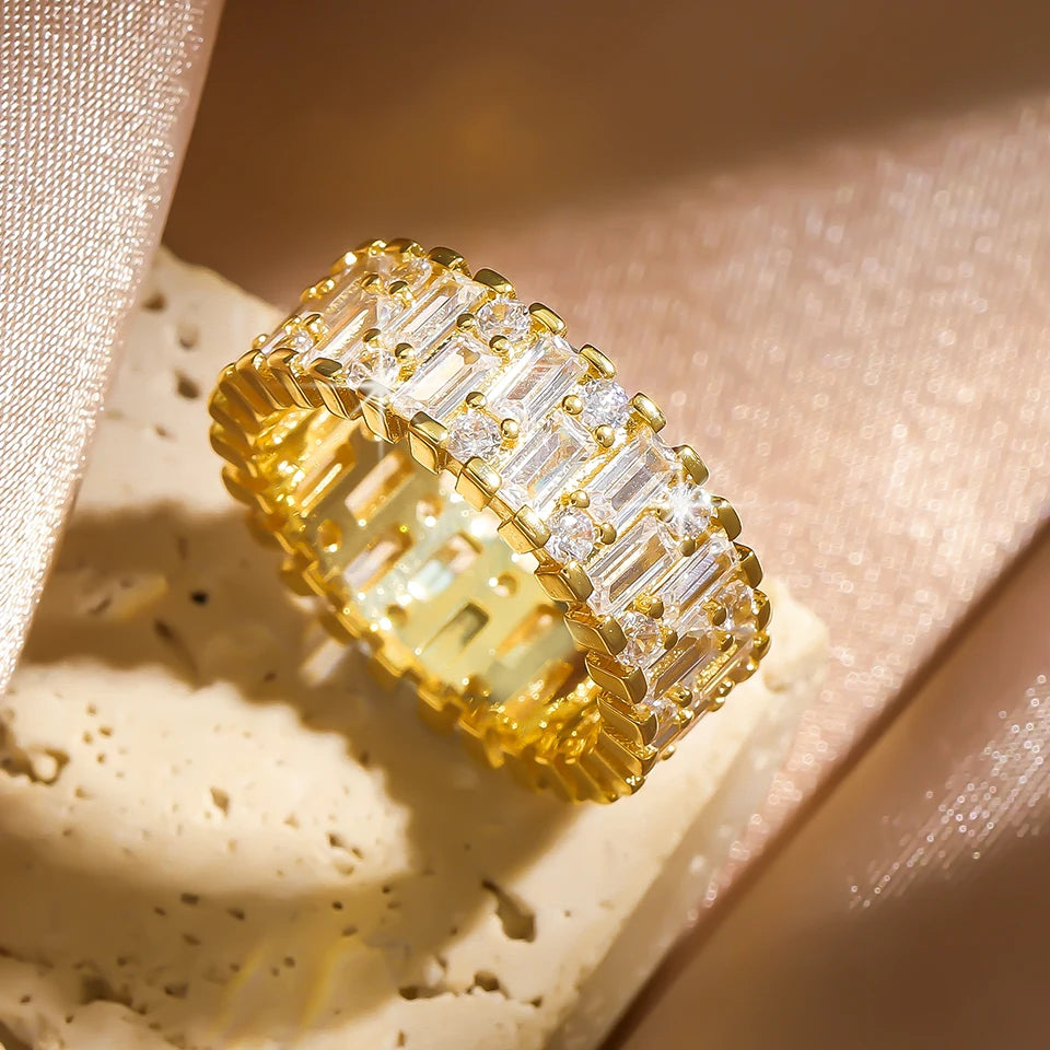 Classic Cubic Zirconia Engagement Rings for Women Luxury 18K Gold Color Plated Wedding Party Jewelry