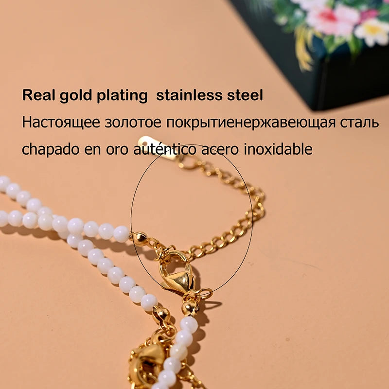 MOON GIRL Natural Shell Beads Heart Choker Fashion Stainless Steel Necklace for Women Copper Star Collares Para Mujer