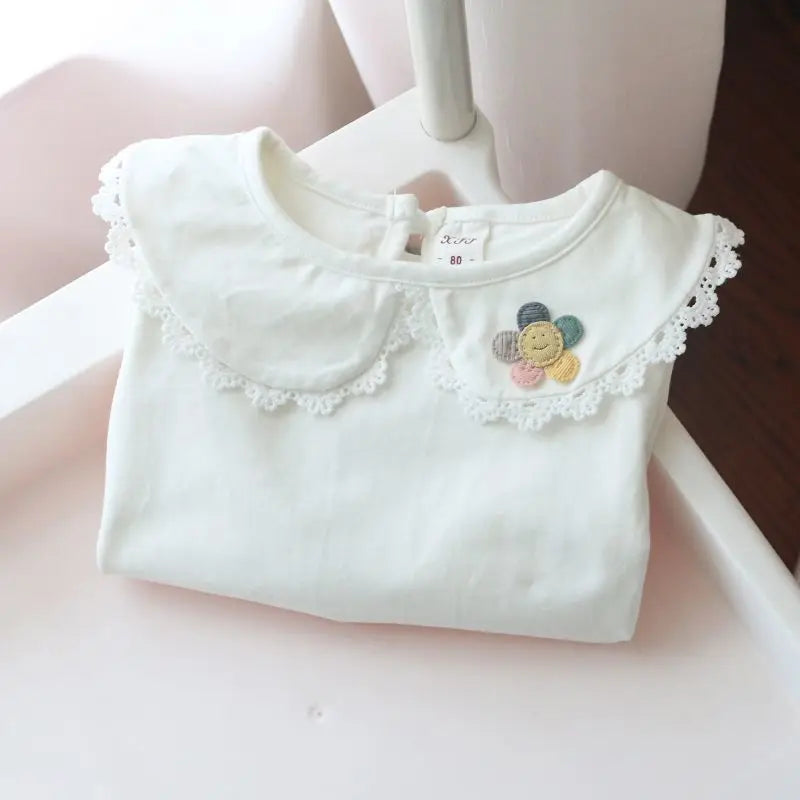 Children's  Shirts School Girls White Tops Long Sleeve Lace Shirts Kids Shirt Baby Toddler Teen Casual Children Clothes