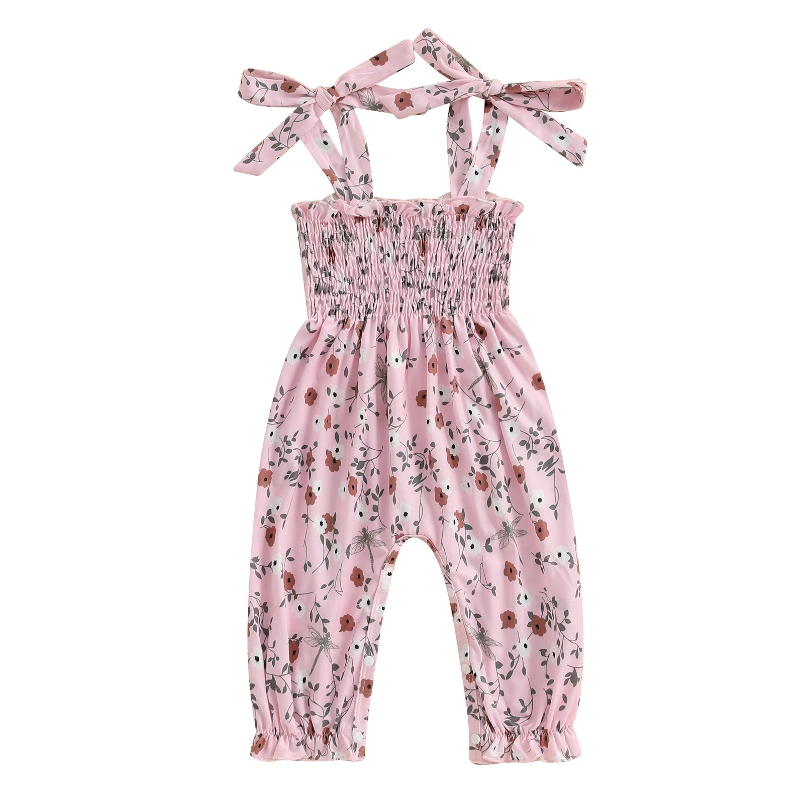 0-24M Baby Girls Floral Jumpsuits Tie-up Suspender Pants Overalls Infant Romper Toddler Summer Clothes 2024 New