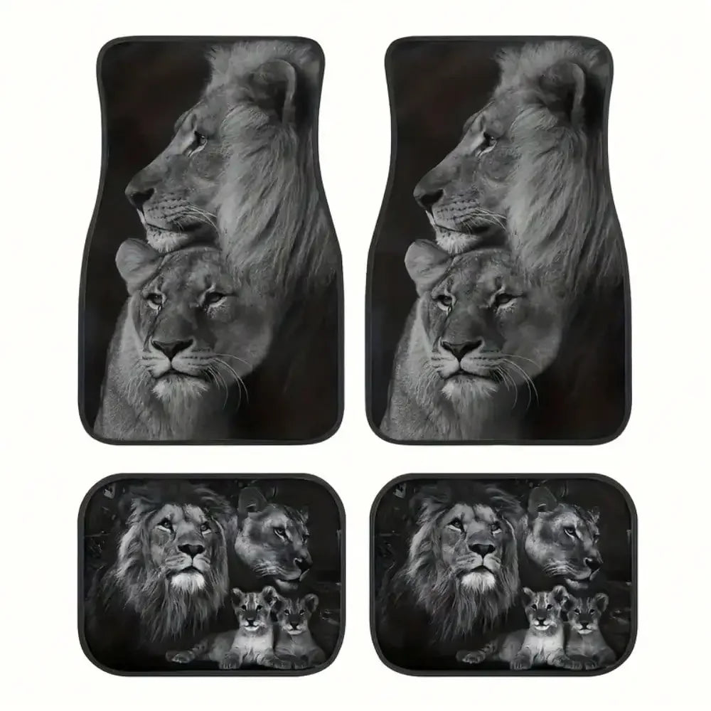 4pcs Car Floor Mat Cool Lion Printed Car Mat Full Set General Motors Mat SUV Truck Non-Slip Car Mat,Suitable for Cars, SUVS