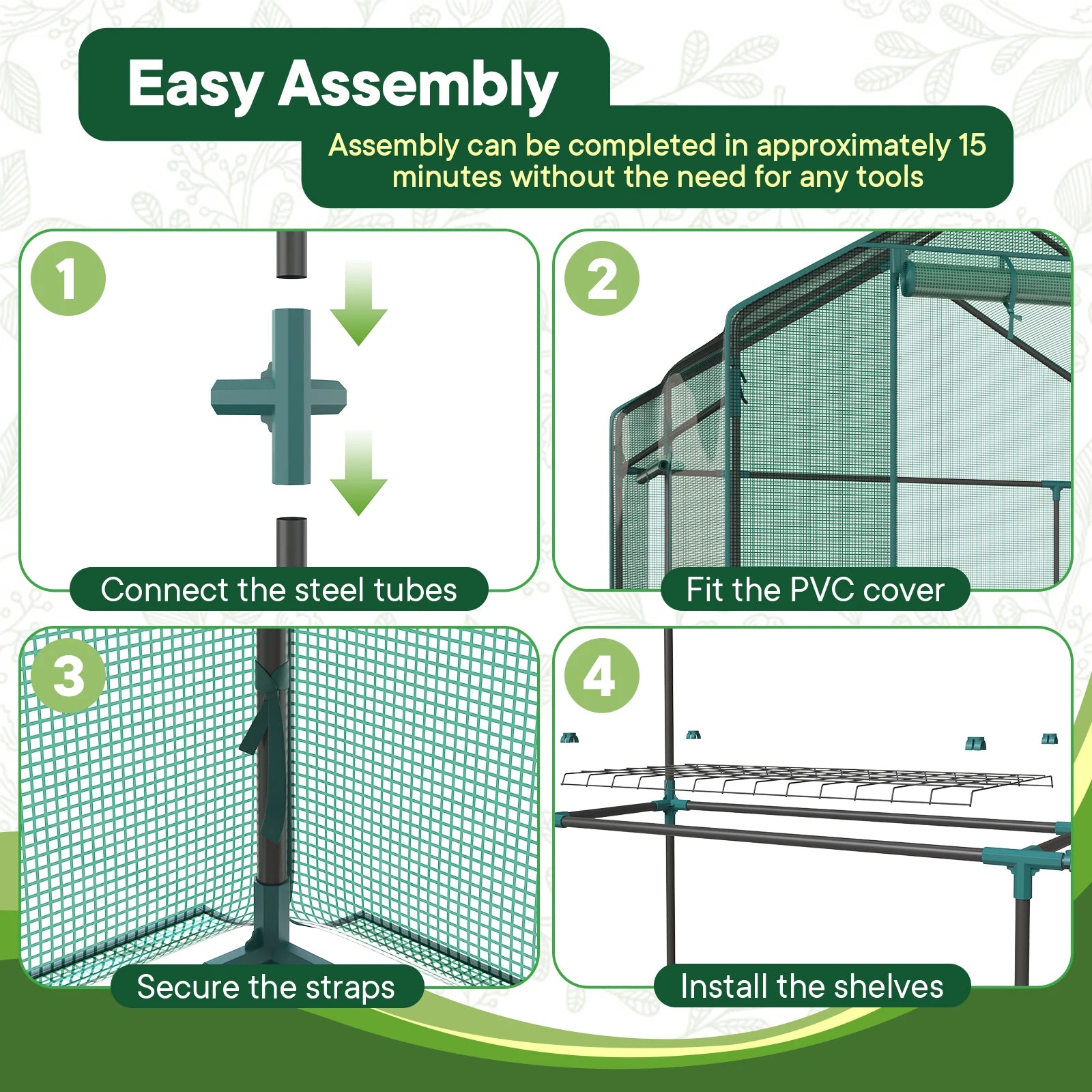 JHK 56 Inch Portable Walk-In Greenhouse for Outdoor Plants with Screen Windows Heavy Duty 22Lbs Capacity Green House for Garden