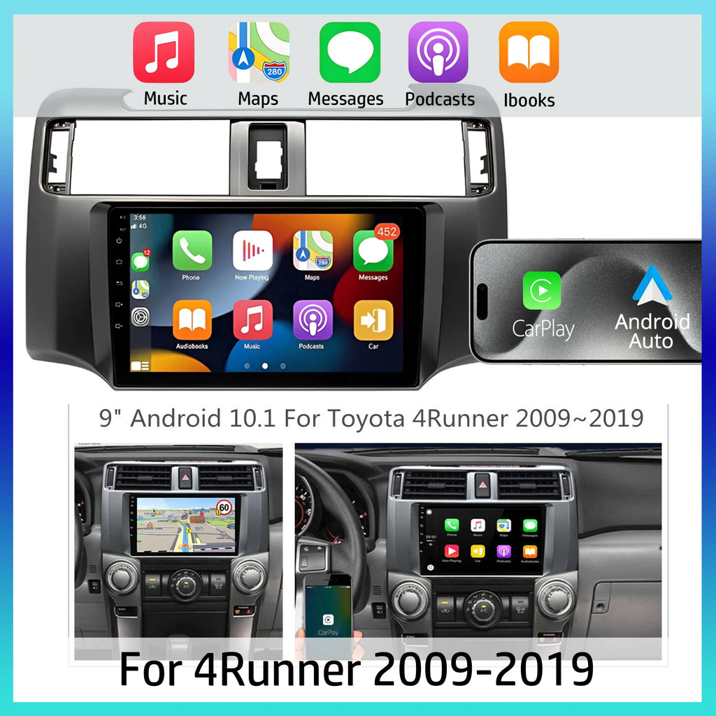 For Carplay Android Auto 9 Inch Touch Screen Android 15 Player Bluetooth GPS Navigation for Toyota 4Runner 2009-2019 Multimedia