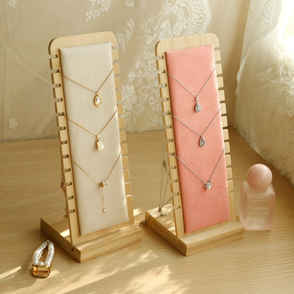Wood Necklace Display Stand Large Capacity Pendant Bracelet Anklet Long Chain Jewelry Storage Rack Counter Showcase Prop