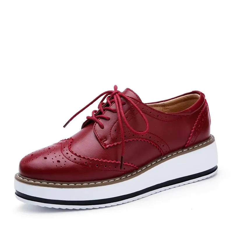 EOFK Spring Autumn Women Derby Platform Flats Brogue Leather Lace up Classic Bullock Footwear Gold Female Oxford Shoes Lady