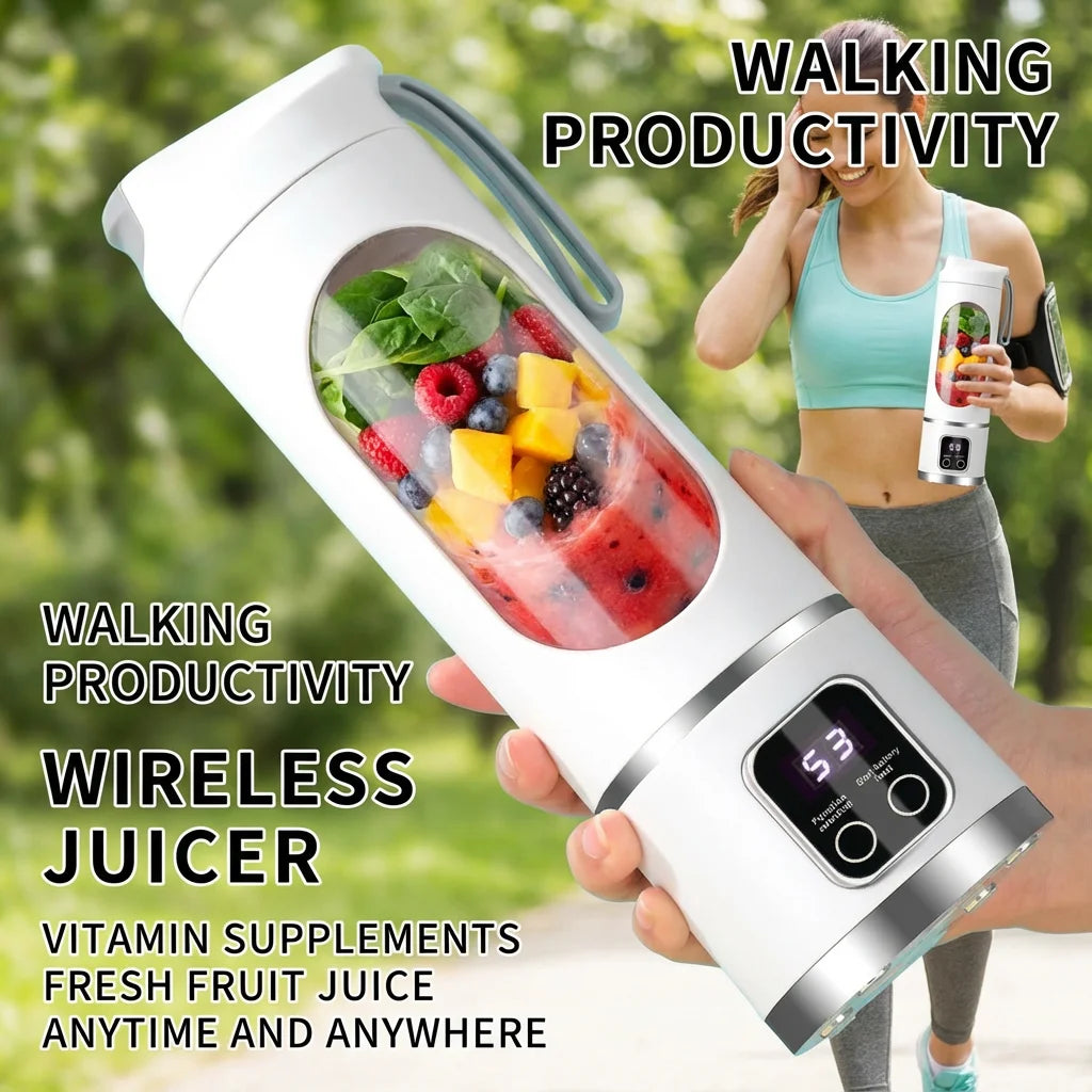 Mini Electric Juicer 450ML Large Capacity with Powerful Motor Digital Display for Crushed Ice Household Rechargeable Juice Cup