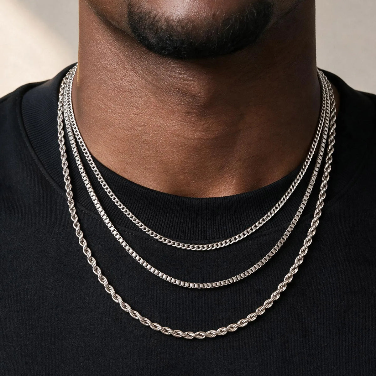 2mm Casual Stainless Steel Cuban Chain Necklace for Men,Hip Hop Punk Silver Color Metal Chain Link Layers Collars Jewelry