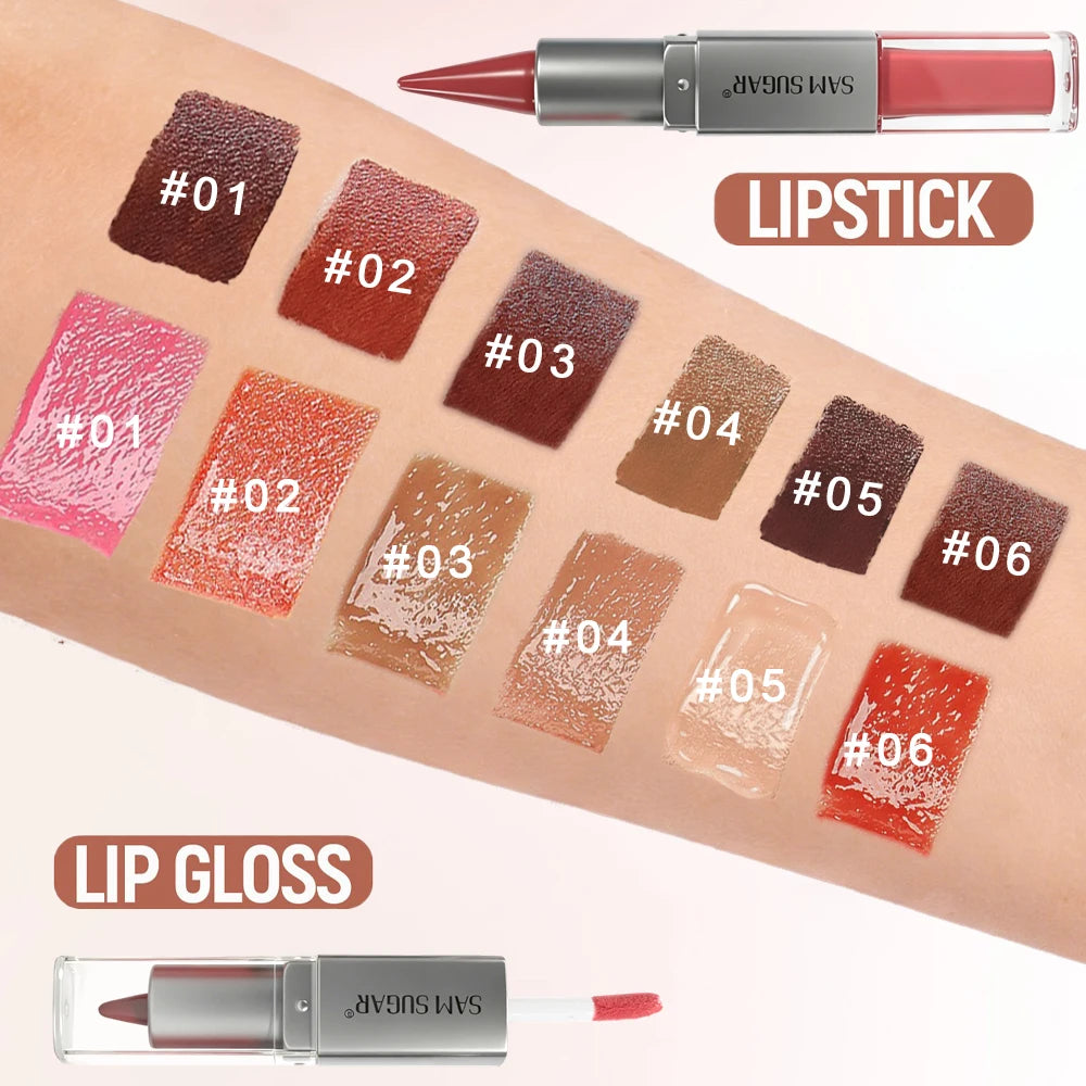 Double Head Lip Gloss Lipliner Two in One Moisturizing Texture Durable Gloss Easy to Apply Natural Lip Makeup