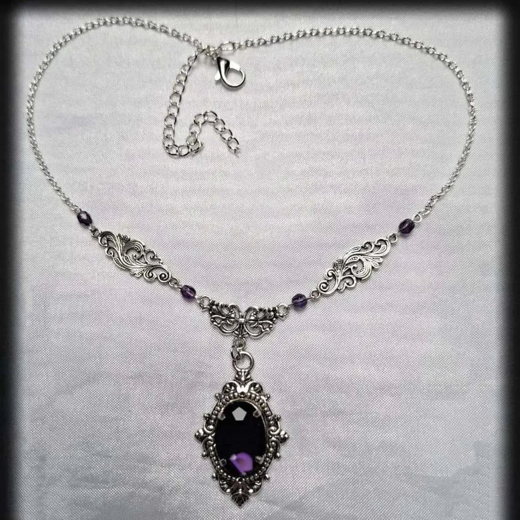 Purple Magic Water Drop Necklace,Gothic Jewelry,Witch Accessory,Pagan, Victorian,Carved,Mystery,Vampire,Choker For Women Girls