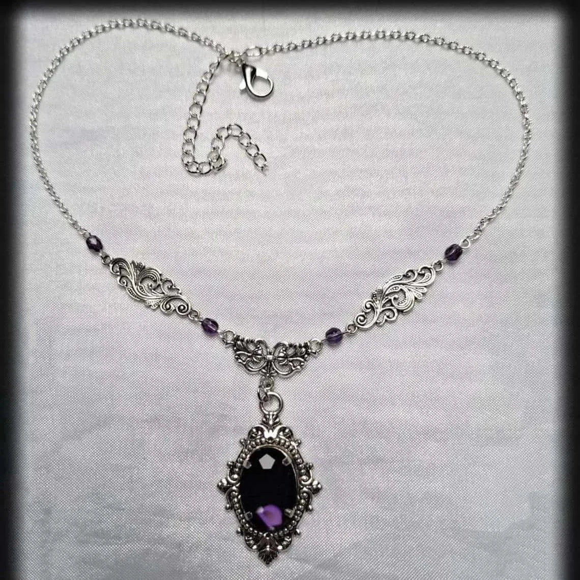 Purple Magic Water Drop Necklace,Gothic Jewelry,Witch Accessory,Pagan, Victorian,Carved,Mystery,Vampire,Choker For Women Girls