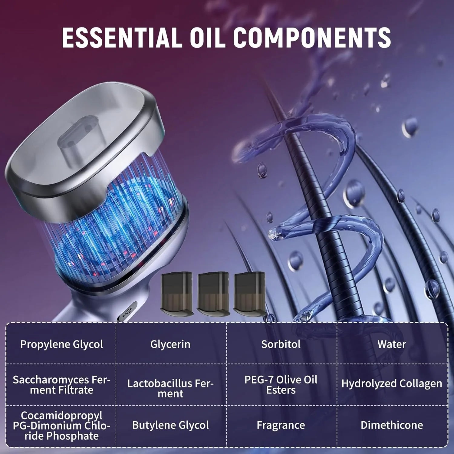 Massage Comb Red Light 360° Kneading 2 Level 167*Massage Bristles Vibration 3*Essential Oil Cartridges Atomization Head Massager