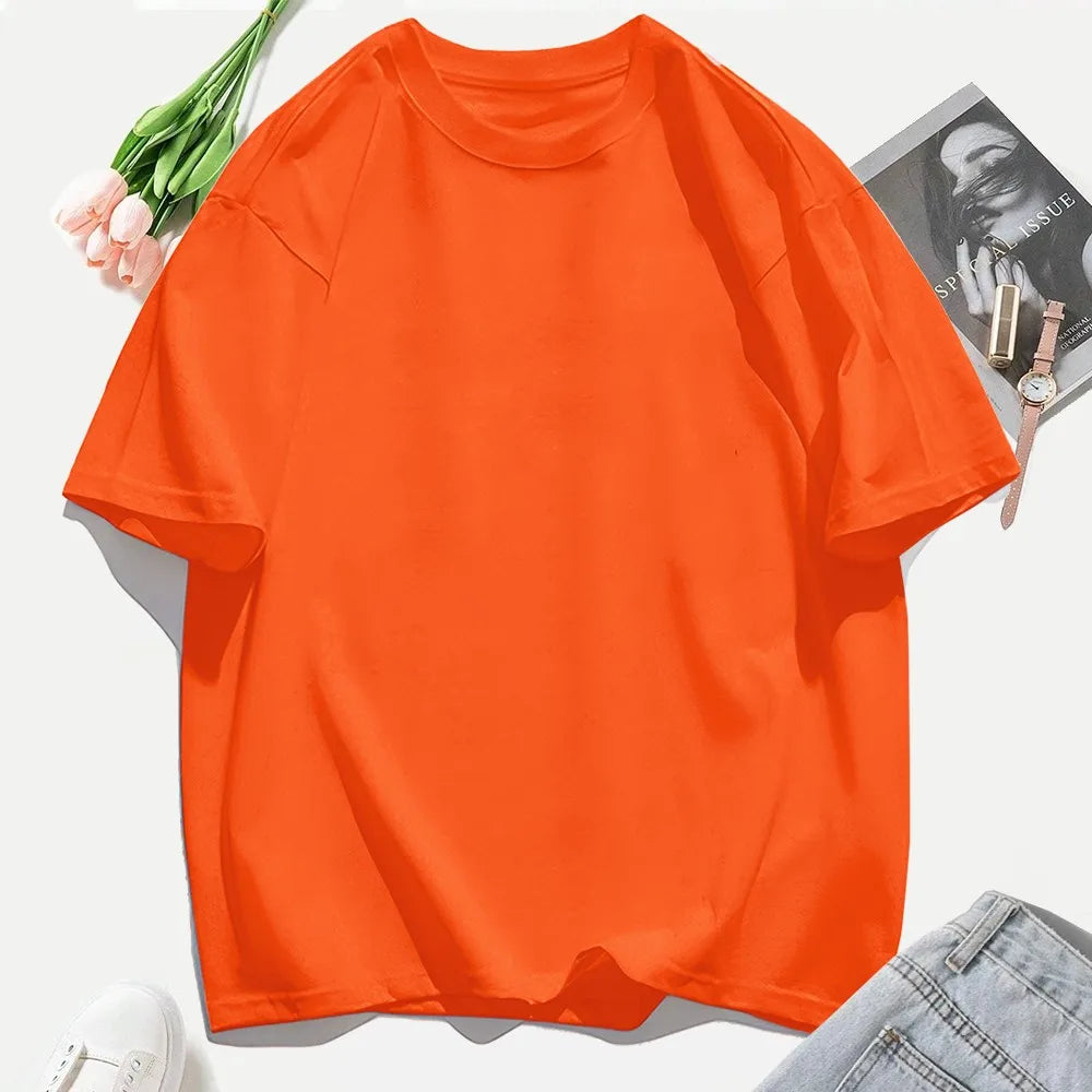 Y2K Woman 100% Cotton T Shirts Solid Color Casual T-Shirt O-Neck Summer Tops For Women Fashion Oversized Female Sportswear