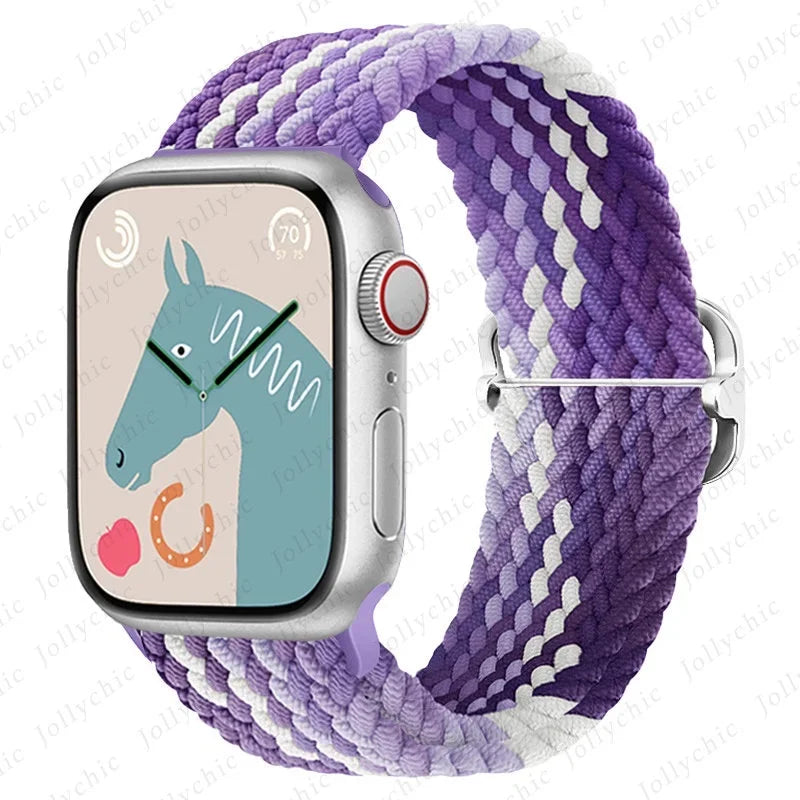Braided Loop for Apple Watch Strap 44mm 40mm 45mm 41mm 42mm 38mm 49mm Elastic Solo Bracelet IWatch Series 7 Se 3 6 Ultra 8 Band