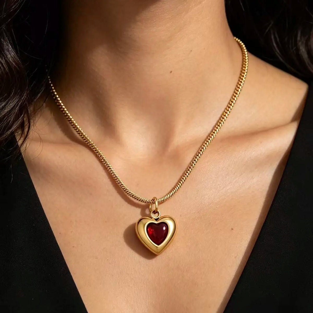 316L Stainless Steel Heart Pendant Necklace For Women Snake Chain Red Heart Zirconia Necklace Waterproof Fashion Jewelry Gift