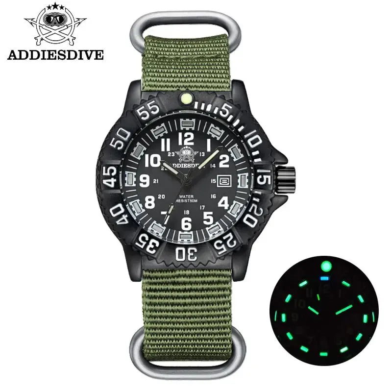 ADDIESDIVE Fashion Men's Analog Watch 50m Waterproof Luminous Tube Nylon Sports Men Military Wristwatches Quartz Watch for Men