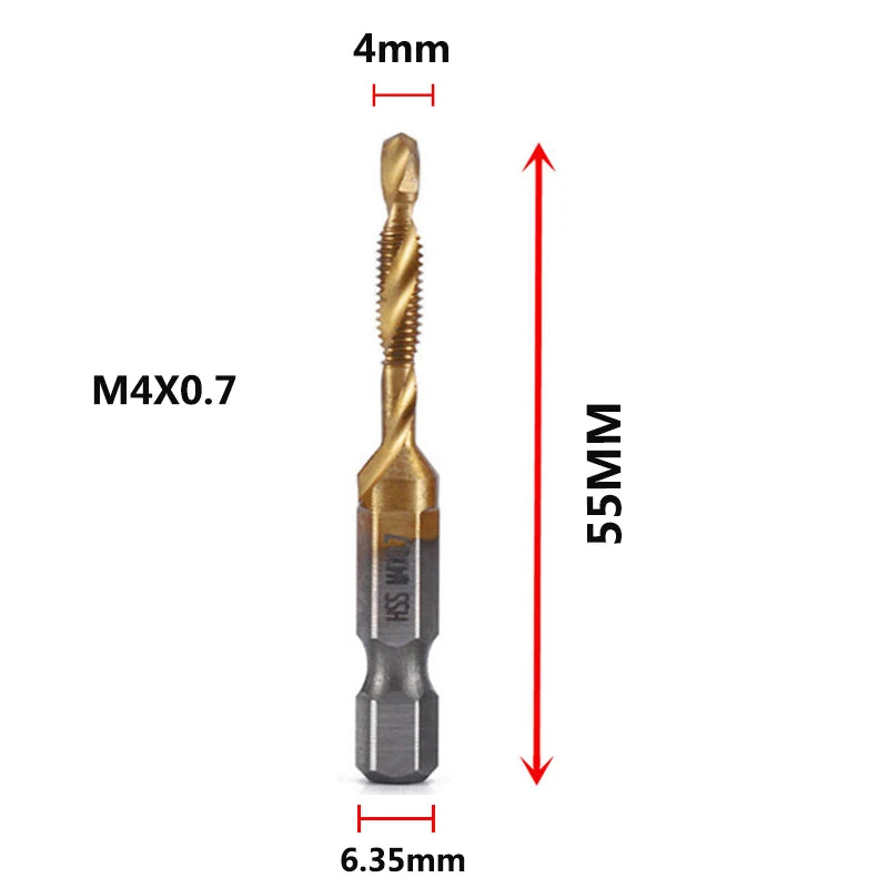 Hex Shank Titanium Plated HSS Screw Thread Metric Tap Drill Bits Screw Machine Compound Tap M3 M4 M5 M6 M8 M10 Hand Tools
