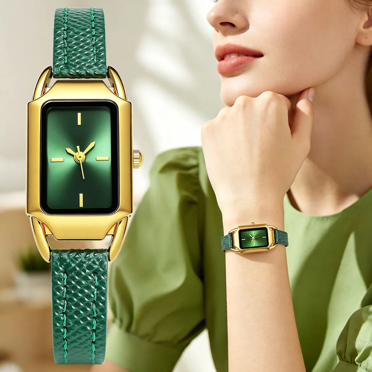 Simple Fashion Casual Women Fashion PU Leather Rectangle Quartz Watches