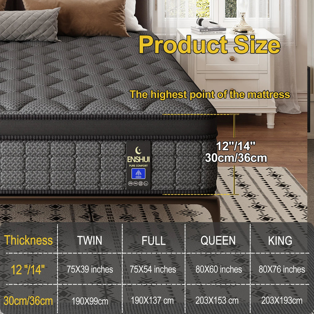 12-14 Inch Cooling Gel Memory Foam Hybrid Mattress Twin Full Queen King Size Independent Pocket Spring Mattress Pressure Relief Cool Sleep Medium Firm Bed Mattress for Bedroom Guest Room