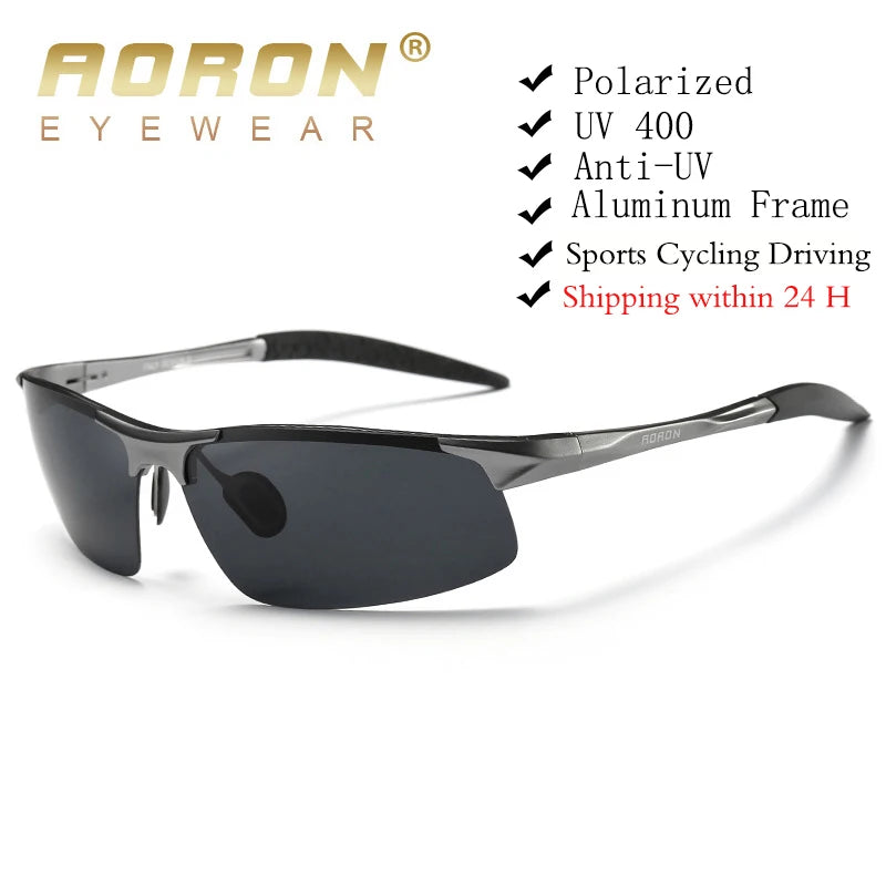 AORON Driving Polarized Sunglasses Men Aluminum Magnesium Frame Sport Sun Glasses Driver Sunglass UV400 Anti-Glare