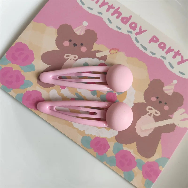 Children Pink love and Pink Ball Hairpins Simple Matte Texture Hair Clips Sweet Girls BB Side Clips Hairgrip Barrettes Headwear