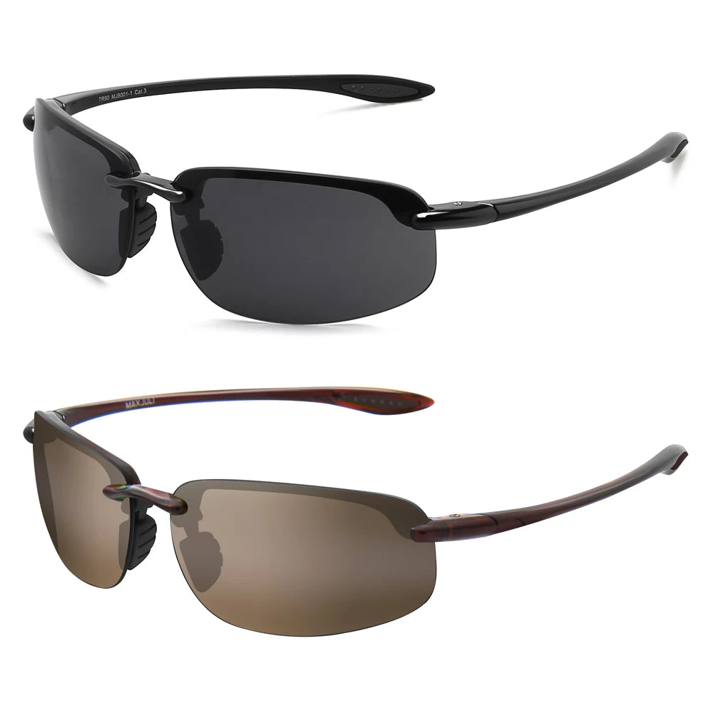 2Pack Polarized Sports Sunglasses for Men Women TR90 Lightweight Rimless Frame UV400 Running Fishing Driving 801