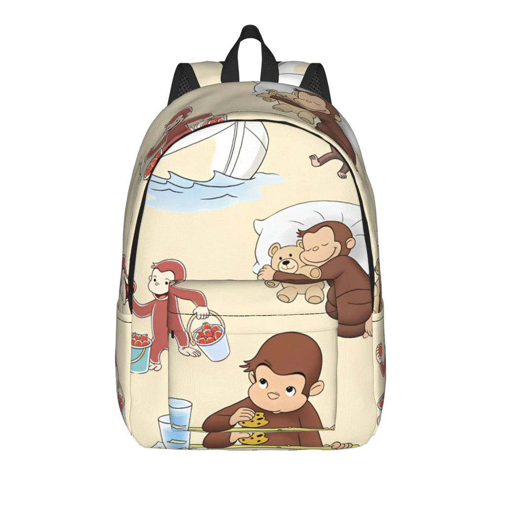 Curious George Swing Banana Stripe Backpack  Outdoor Style Backpacks Women High Quality Large School Bags Streetwear Rucksack
