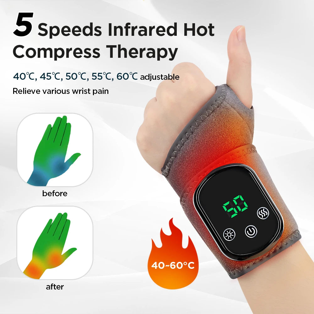 Electric Heating Wrist Massager 5 Levels Hot Compress 3 Levels Vibration Hand Massager Support WristBand Health Care Pain Relief