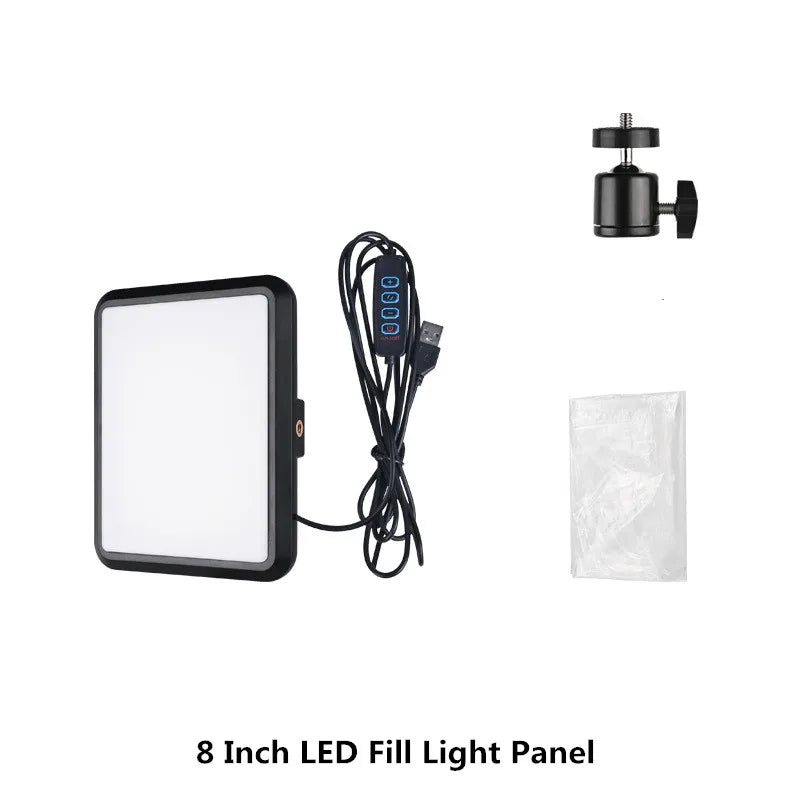 LED Photography Video Light Panel Lighting Photo Studio Lamp Kit with 8/12 Inch Adjustable Brightness,for YouTube Live Streaming