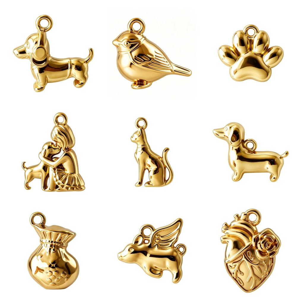 5pcs Lovely Animal Series Pendant Dog Bird Gold Plated 3D Stainless Steel Charms For DIY Jewelry Accessory in Furnace Waterproof