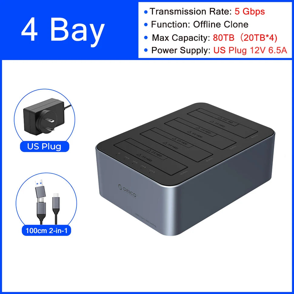 ORICO Hard Drive Docking Station Offline Clone SATA HDD Enclosure for 2.5/3.5 inch SATA SSD/HDD Dock USB C 3.2 Gen 1 Duplicator