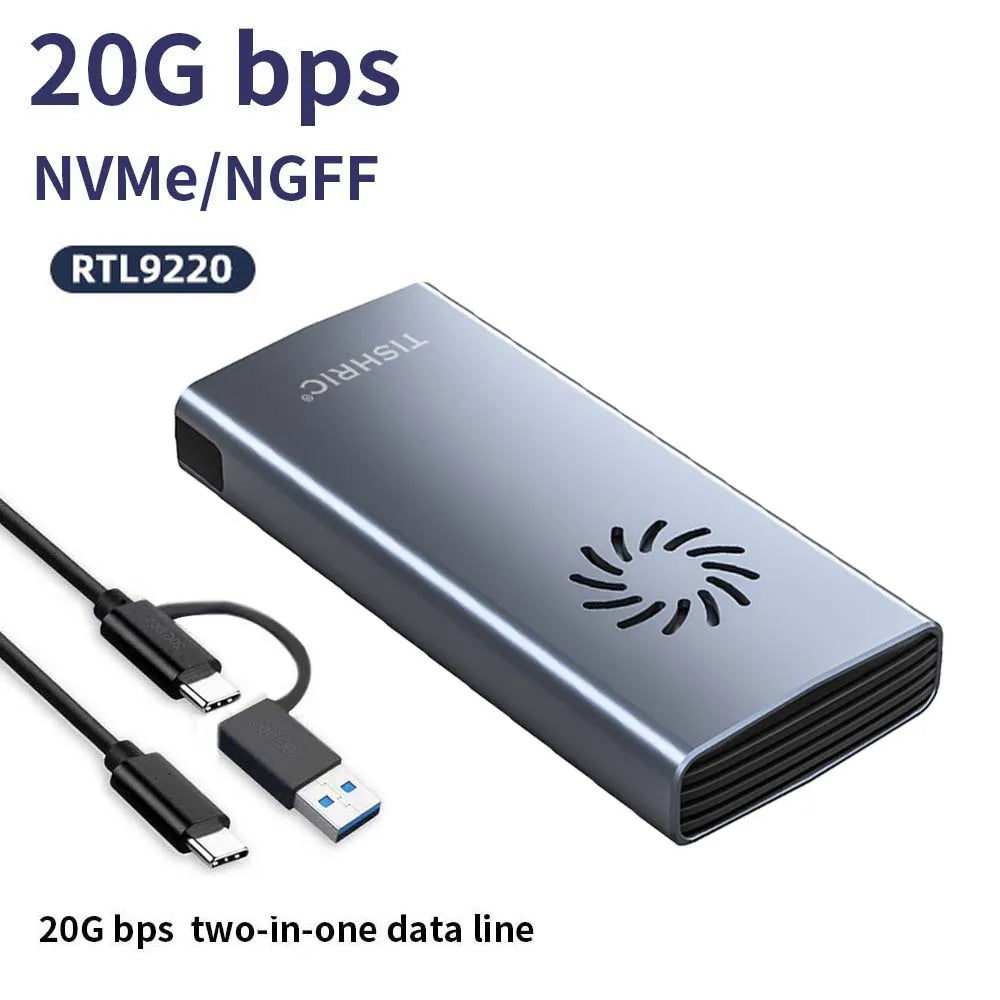 TISHRIC 10Gbps/20Gbps M.2 M/B+M-Key SSD M2 NVME External Hard Drive Enclosure Single/Dual Protocol With Cooling Fan For Gaming