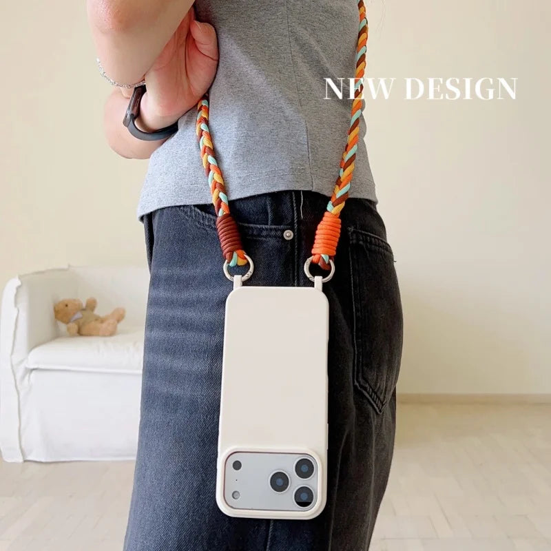 Fashion Lanyard Case For iPhone 17 Pro Max 18 14 12 11 13 15 16 Plus Air Shockproof Candy Crossbody Neck Cord Braid Strap Cover