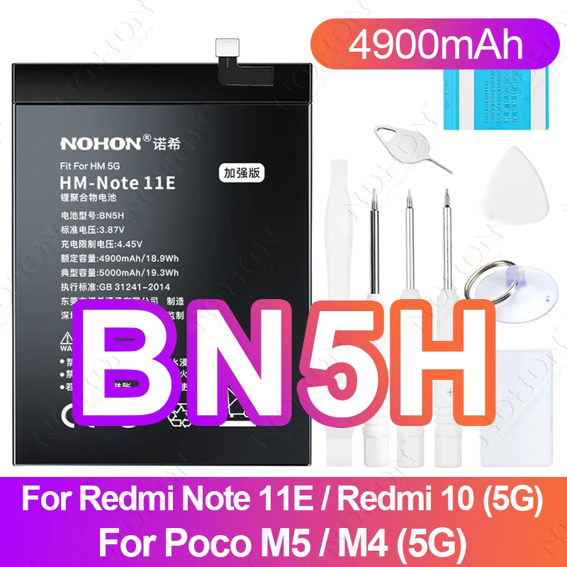NOHON BN61 Battery for Xiaomi Poco X3 X4 GT X5 X6 Pro F5 F4 F3 F2 M5 M4 M3 M6 Pro C40 Redmi K50 K40 K30 Bateria BM4Y BN57 BP48