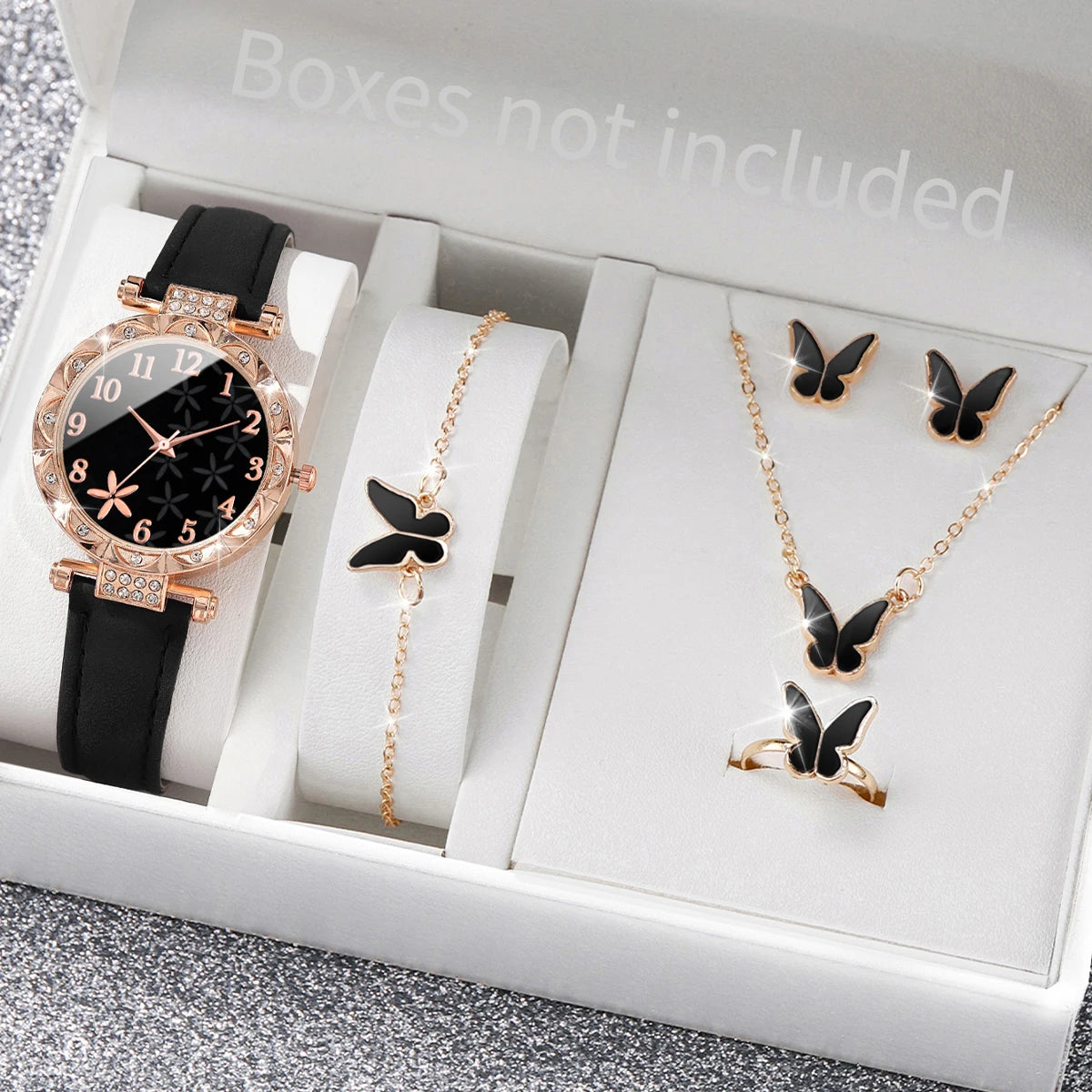 5/6PCS Fashion Rhinestone Women Watches Casual Leather Band Quartz Watch for Women Clock Jewelry Set Reloj Mujer（Without Box）
