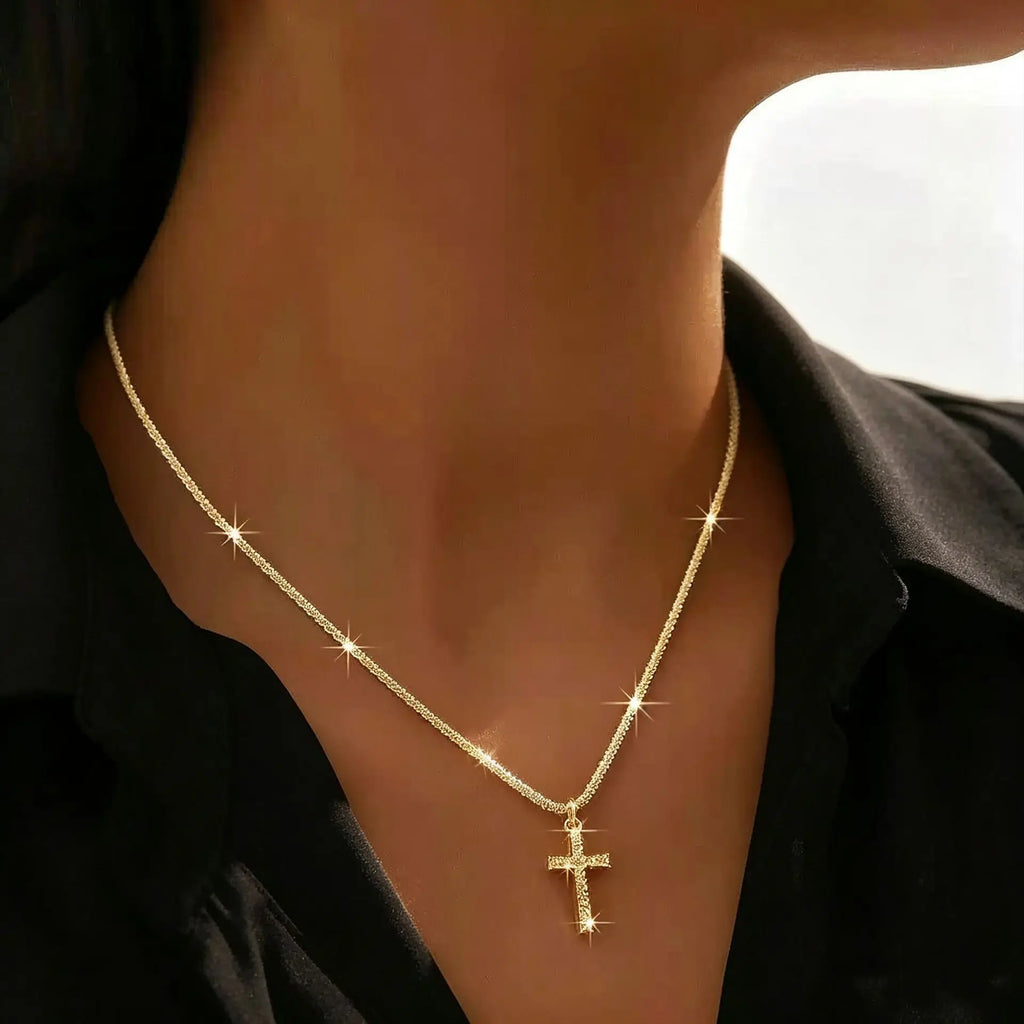 Fashion Crystal Cross Pendant Chain Choker Necklace Women's Trendy Retro Charm Jewelry Wholesale