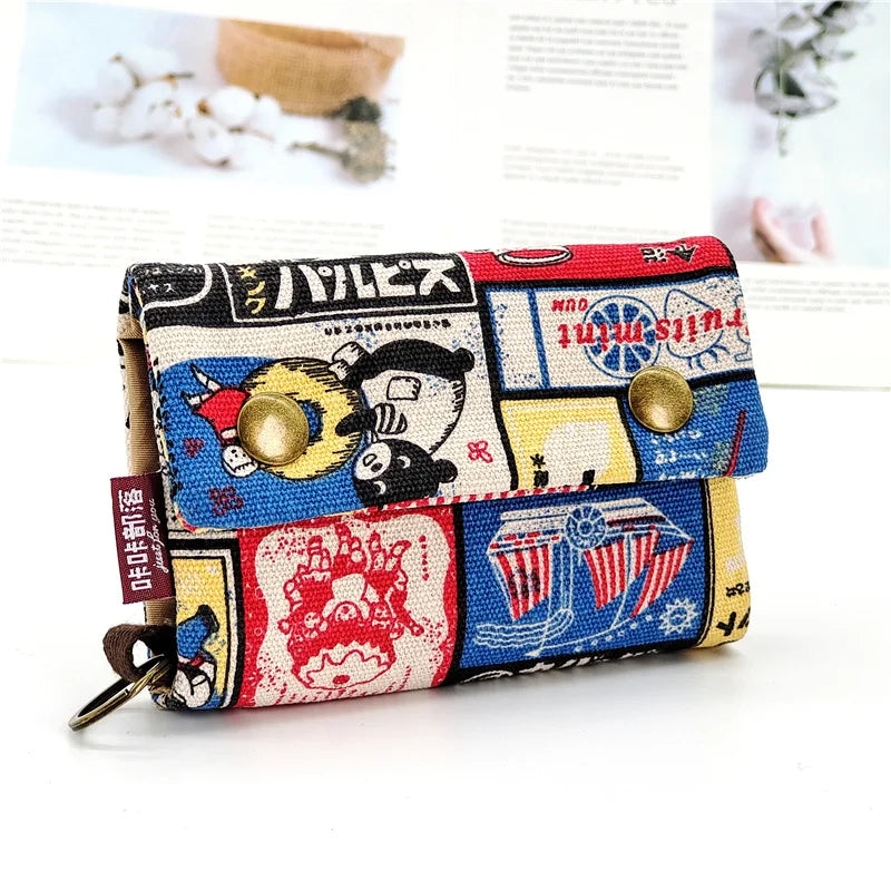 Handmade Three Fold Fabric Wallet Women Men Simple Short Zipper Purses for Teens Personality Multi-function Key Bag Card Holder