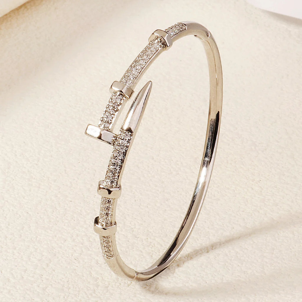 Classic Copper-Inlaid Zircon Open Bangle for Women Fashion Handmade For Stud Bracelet Daily Jewelry Accessories As Gifts