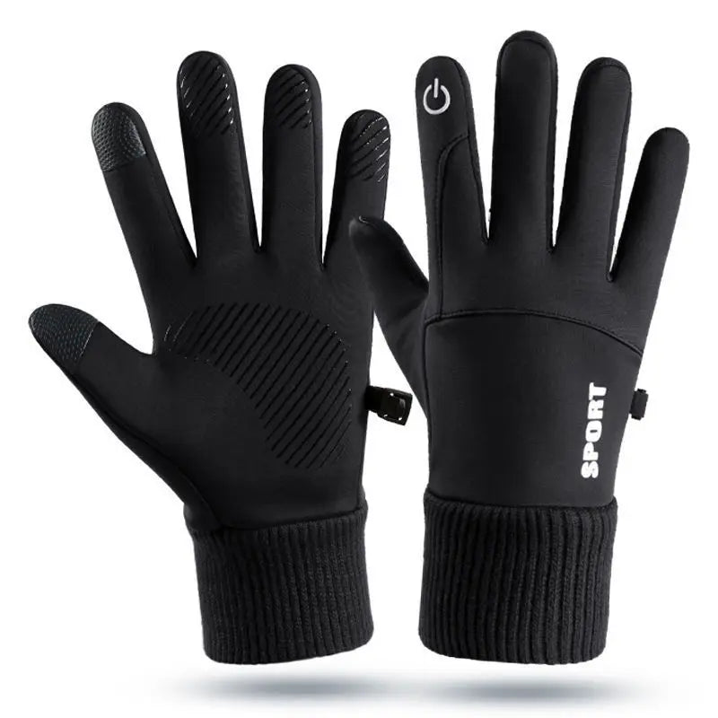 Men Winter Waterproof Cycling Gloves Outdoor Sports Running Motorcycle Ski Touch Screen Fleece Gloves Non-slip Warm Full Fingers