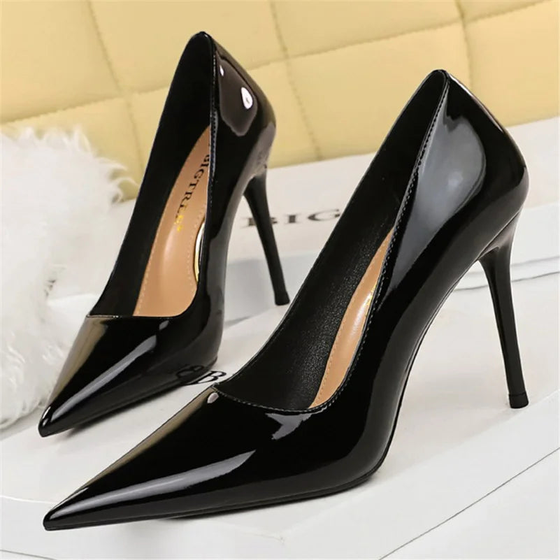Women Fetish 10cm High Heels Nude Pumps Wedding Bridal Stiletto Wedding Sexy Wine Red Heels Lady Scarpins Office Party Shoes