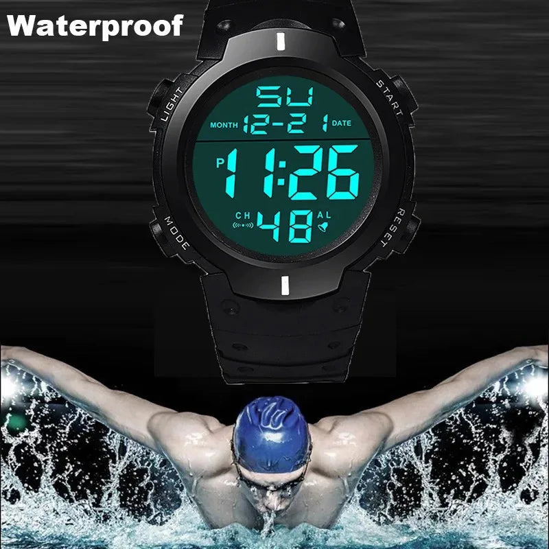 Men's Sport LED Digital Watch Multi-Functional Rubber Fitness Athlete Timekeeping Electronic Clock Reloj