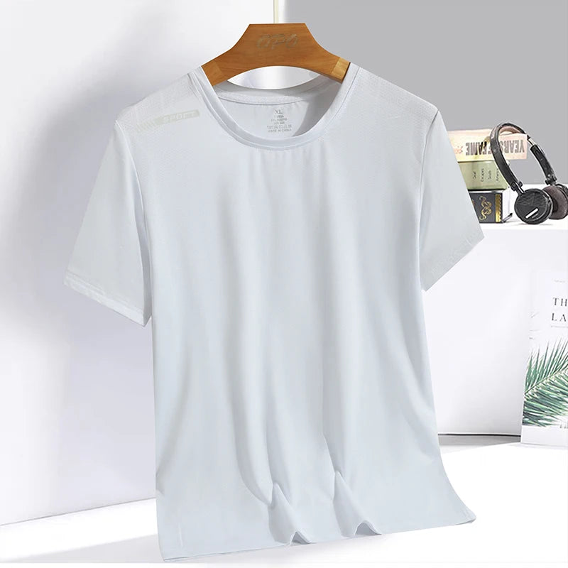 Summer Camouflage Ice Silk T-Shirt Short-Sleeved Round Neck Sports Shirt Thin Breathable Quick Drying Simple and Versatile Light