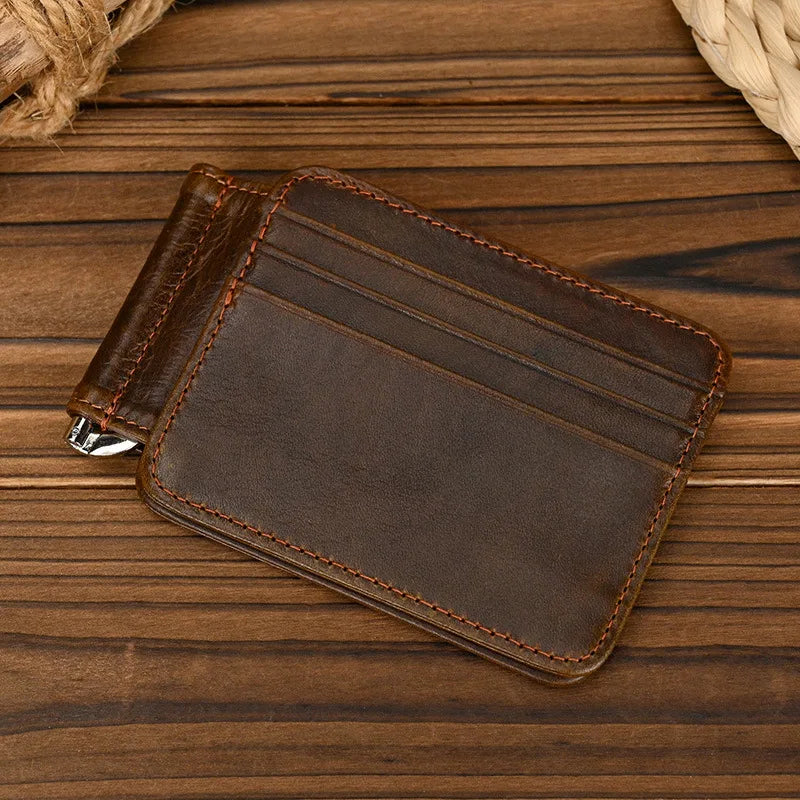 Genuine Leather Money Clip Purse For Men Women Cash Clip Wallets Male Short Wallets Card Holder Multi Cards Short Purse for Man