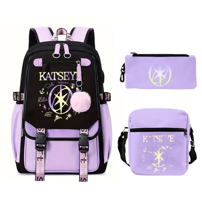 Kpop Group Katseye Backpack Set Teen Girls Back To School Gifts Korean Ulzzang Katseye Women Travel Bagpack Suit