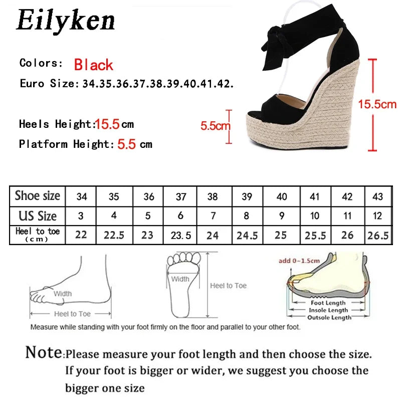EilyKen Summer Butterfly-Knot Open Toe Women Sandals Fashion Solid Platform High Heel Wedge Shoes Ankle Lace-up Pumps