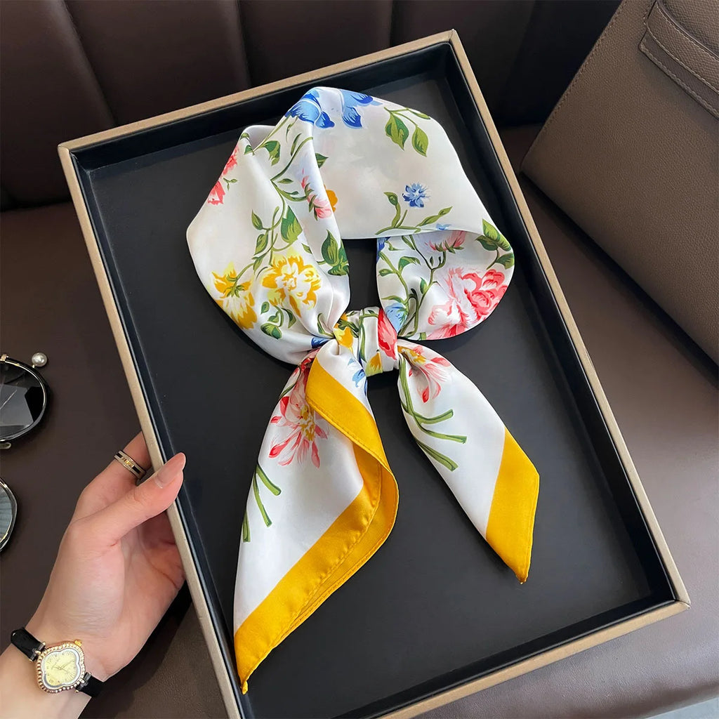 2025 New Yellow Lemon Print Square Silk Scarf for Women 70*70cm Neck Ties Fashion Decorate Neckerchief Female Hijab Bag Ribbions