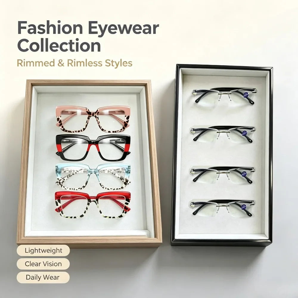8 Pairs of Reading Glasses, Unisex Ultra-light Reading Glasses, with 1 Suede Storage Bag and Glasses Cloth, Suitable for Home, Office and Car, Recommended As Christmas and Halloween Gifts, Random Colors