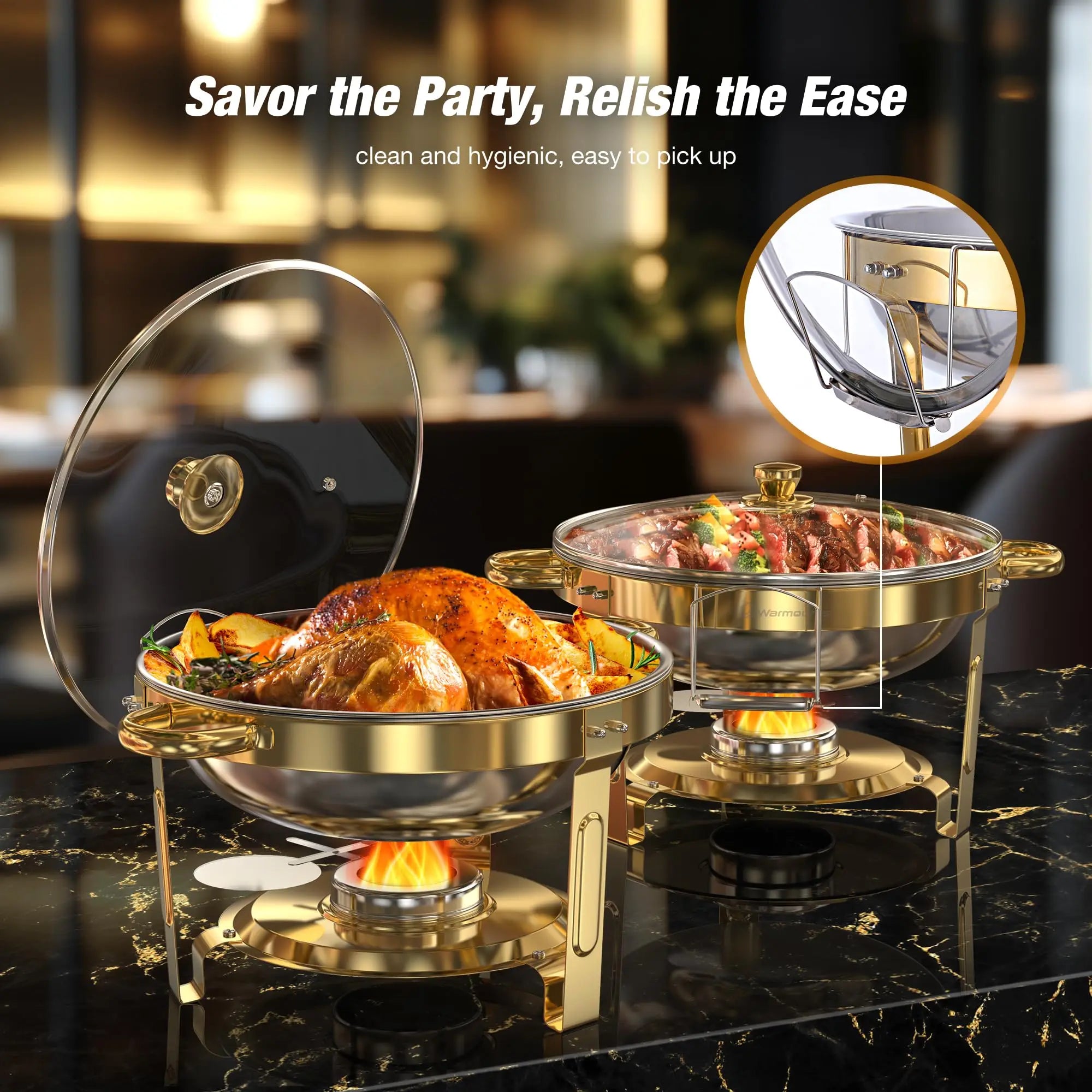 2/4 Pack Chafing Dishes for Buffet 5QT Round Stainless Steel Chafing Dish Set for Home Parties, Christmas Buffet Warmer Set